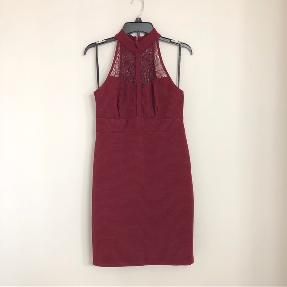 Red Wine Lace High Neck Dress L - Picture 10 of 14